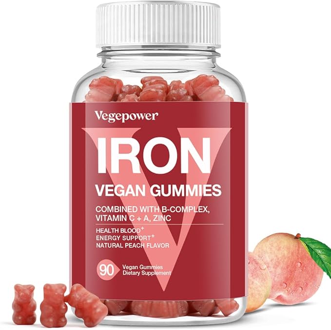 Vegan Iron Gummies + Iron Bisglycinate 30MG | Vegan Iron Supplement Support for Blood Healthy &amp Daily Energy for Adults &amp Kids - 90 Count+60 Count