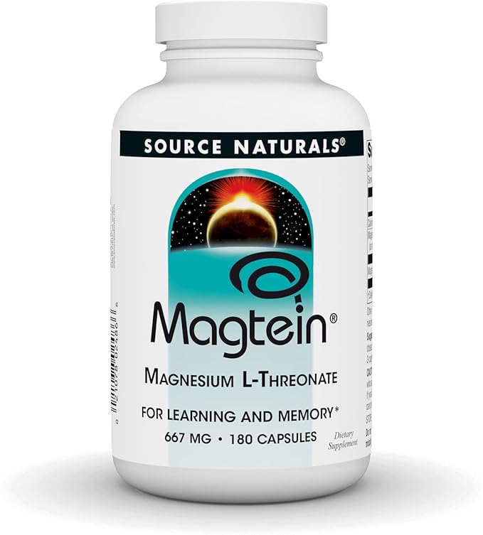 Source Naturals Magtein Magnesium L-Threonate 667mg Supports Focus Mood Healthy Memory Cognitive Function - 180 Capsules