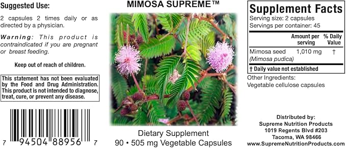 Supreme Nutrition Mimosa Supreme 90 Pure Mimosa Pudica Seed Capsules