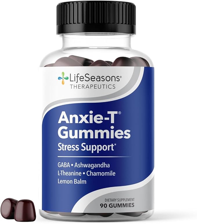 Anxie-T - Stress Relief Gummy - Vitamin Supplement for Mood &amp Mental Focus Support - Feel Calm and Relaxed - Rapidly Eases Tension - Ashwagandha GABA &amp L-Theanine - 90 Gummies