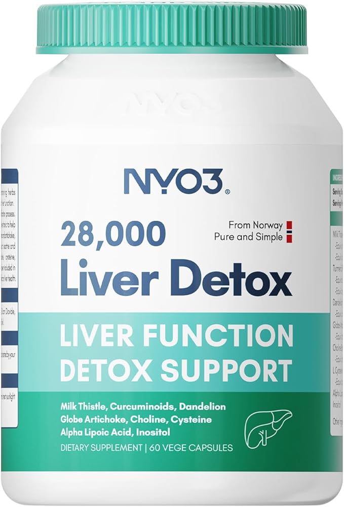 NYO3 Milk Thistle 200mg Liver Detox Supplement with Dandelion Root &amp Artichoke Extract | 60 Capsules | Silymarin Antioxidant SupportLiver Cleanse &amp Herbal Health Supplement