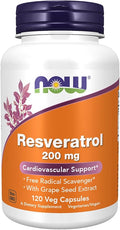NOW Supplements Natural Resveratrol 200 mg with Red Wine Extract 120 Veg Capsules