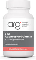 Allergy Research Group B12 Adenosylcobalamin Supplement - with Folic Acid Vitamin B12 3000 mcg Folate Pure B12 Vegetarian Lozenges - 60 Count