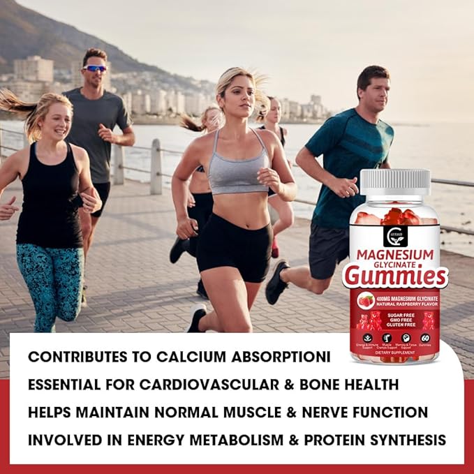 Magnesium Glycinate Gummies 400mg Mg Potassium Supplement with Chelated Magnesium Malate Complex Vitamin D B6 and CoQ10 Supports for Memory Calm Mood &amp Sleep - 60 Count (Pack of 2)