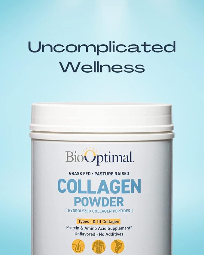 BioOptimal Collagen Peptides Powder - Grass-Fed Pasture-Raised Hydrolyzed Protein Supplement for Skin Hair &amp Nails - Non-GMO Zero Sugar Daily Supplement for Men &amp Women (45 Servings)
