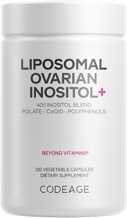 Codeage Liposomal Ovarian Inositol+ Supplement - Myo-Inositol &amp D-Chiro-Inositol 40:1 Blend Folate 5-MTHF CoQ10 Pomegranate &amp Wild Blueberry Liposomal Delivery Non-GMO Gluten-Free - 120