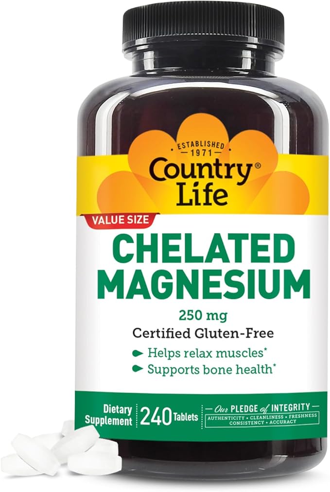 Country Life Chelated Magnesium 250mg Supports Bone and Immune Health Daily Supplement 240 ct