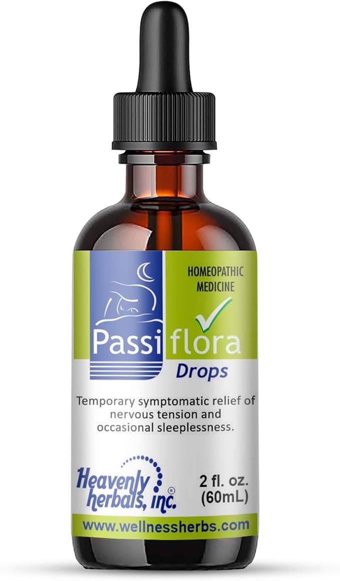 Heavenly Herbals Inc. Passiflora Drops - Homeopathic Medicine | Passiflora Incarnata – Occasional Sleeplessness &amp Nervous Tension Support - 2.0 fl. oz (60mL) - Manufactured and Shipped