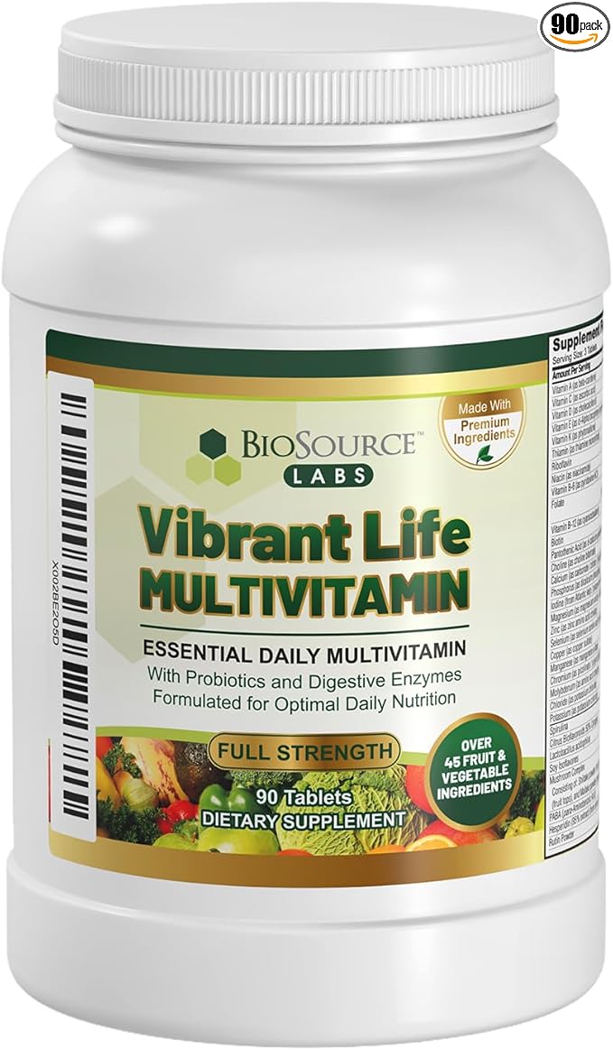Vibrant Life Multivitamin with Probiotics Digestive Enzymes &amp B-Complex – Over 45 Fruits and Veggies Non-GMO Gluten-Free Daily Vitamins &amp Minerals for Men &amp Women (30-Day Supply)