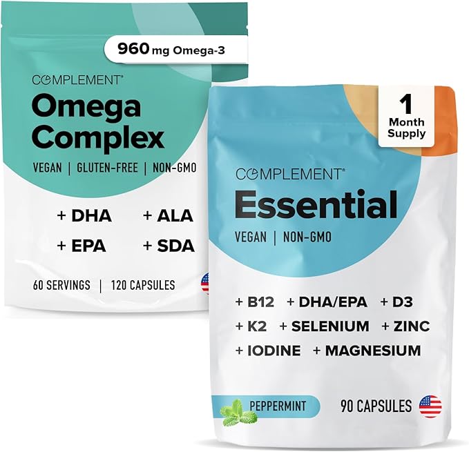 Complement Omega Complex &amp Essential Multivitamin Bundle – Comprehensive Vegan Nutritional Support for Optimal Health and Wellness (30 Servings Each)