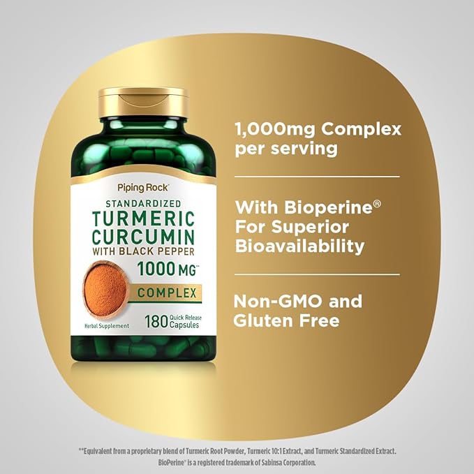 Piping Rock Turmeric Curcumin with Black Pepper Extract | 180 Capsules | Complex Herb Supplement | Non-GMO Gluten Free
