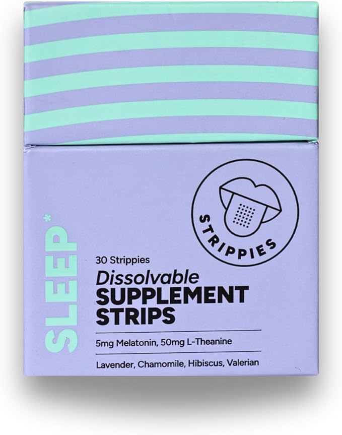 Dissolvable Sleep Strips – Fast-Acting Melatonin 5mg with L-Theanine Lavender Chamomile Hibiscus &amp Valerian – Natural Cranberry Flavor – 30 Strips