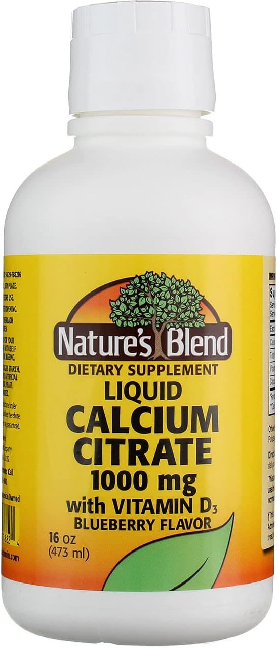 Nature's Blend Calcium Citrate with D3 Blueberry Flavored Liquid 16 oz Each (Pack of 6)
