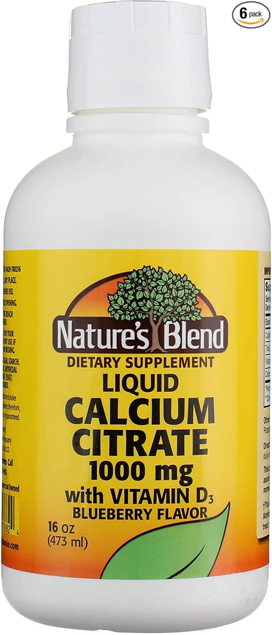 Nature's Blend Calcium Citrate with D3 Blueberry Flavored Liquid 16 oz Each (Pack of 6)