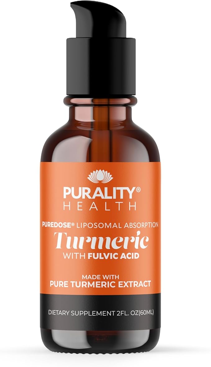 PURALITY HEALTH Liquid Turmeric with Fulvic Acid Liposomal Enhanced Absorption Vegan Formula | Easy-to-Use Pump for Liquids Supports Joint Health &amp Daily Wellness Month Supply