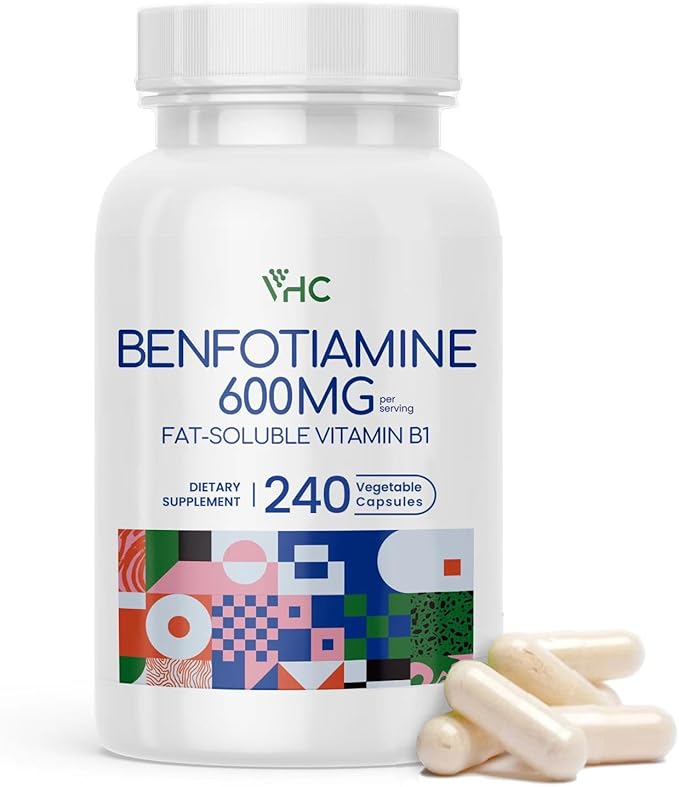 VHC Vitamin B1 Benfotiamine 600mg Supplement- 5X Time Fat-Soluble Thiamine Vitamin B1- Max Boost Bioavailable Thiamine B1 Levels Veggie CapsulesNon-GMO Soy Free- Made in USA (240 Counts)
