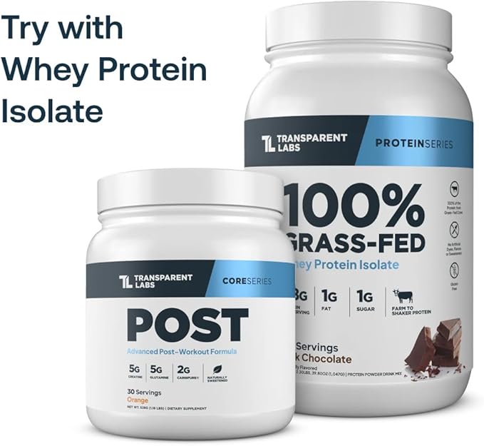 Transparent Labs Post - Post-Workout Recovery Muscle Builder w/L-Glutamine Creatine Monohydrate &amp Carnipure L-Carnitine L-Tartrate for Muscle Recovery &amp Building - 30 Servings Orange