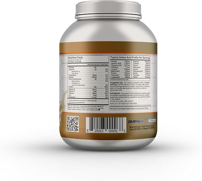 MUSCLEOLOGY Nitro-Up Whey Protein Blend Powder – Vanilla – 5lb | BCAAs EAAs &amp Digestive Enzymes