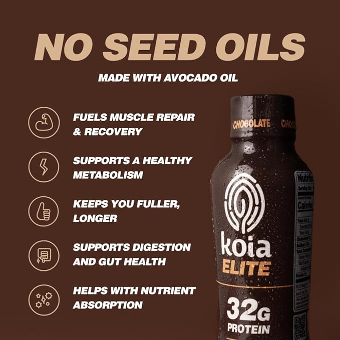 Koia Elite Plant Based Protein Shake Chocolate 32g Protein 4g Sugar 6g Prebiotic Fiber Pre &amp Post Workout Nutritional Drink No Seed Oils Dairy-Free Gluten-Free Non-GMO 12 Fl Oz (Pack of