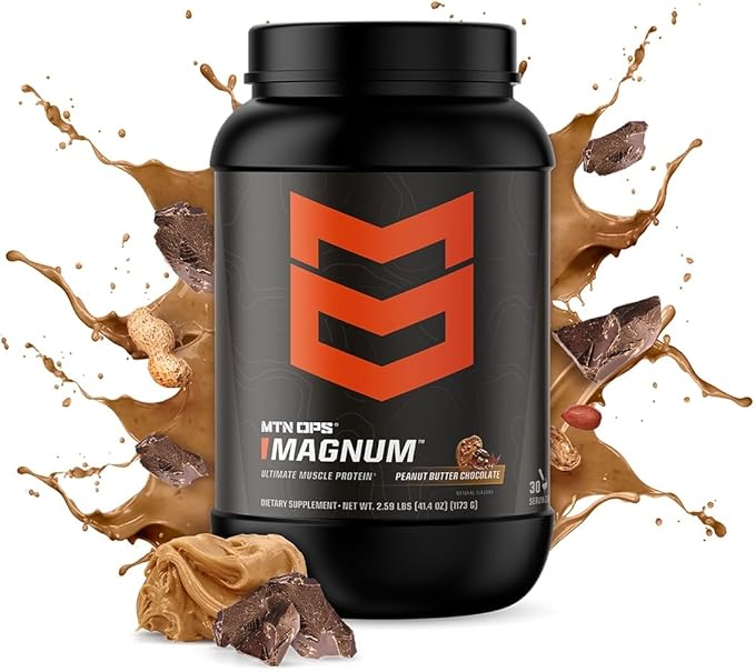 MTN OPS Magnum Peanut Butter Chocolate Protein Powder 23g of Whey Isolate Protein &amp Milk Protein with BCAAs Zero Sugar &amp Gluten Free 30-Servings