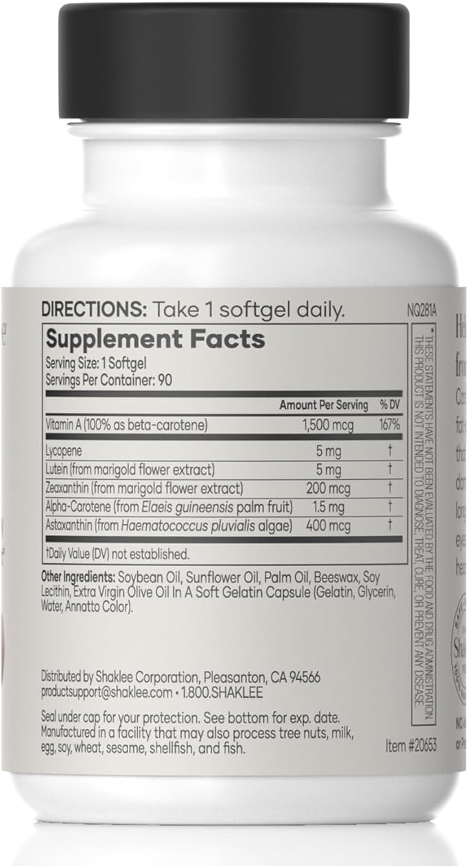 Shaklee - CarotoMax- Advanced Eye Health Formula w/ 6 Key Carotenoids - Supports Vision - Lutein Zeaxanthin Beta-Carotene Astaxanthin - Promotes Macular Health - 90 Softgels