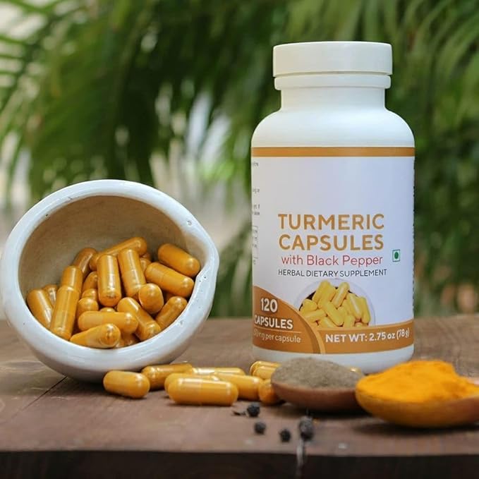 Turmeric Capsules (Haldi with Black Pepper) 120 Veg Capsules Curcumin Supplement 650 mg Each. Joint Support Health and Also Supports in Building a Healthy Immune Support.