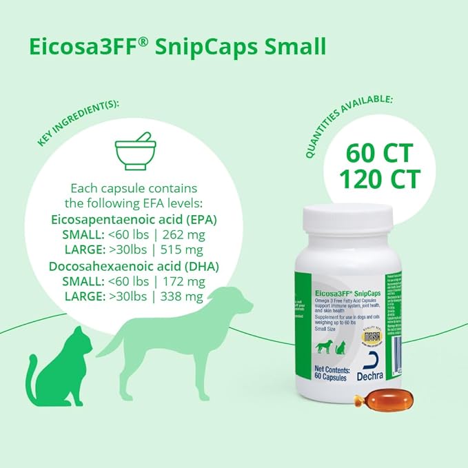 Eicosa3FF SnipCaps Omega 3 Free Fatty Acid Capsules for Dogs and Cats - Small 60 ct