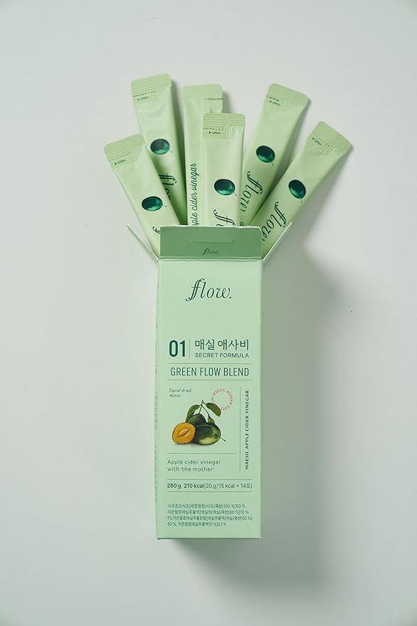 Green Flow Blend (0.67 oz x 14 Sticks) – Apple Cider Vinegar &amp Korean Green Plum Liquid Supplement | Refreshing Digestive Support Drink