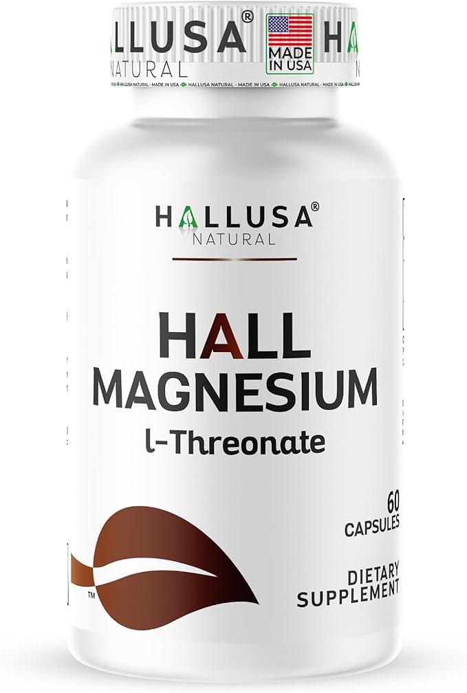 Hallusa Natural Magnesium L-Threonate Capsules 2000mg Cognitive Support Supplement for Brain Health &amp Memory Mental Clarity Focus &amp Sleep Aid Non-GMO Gluten-Free 60 Count