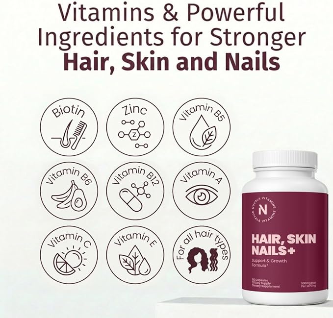 Hair Skin &amp Nails Supplement – Biotin Zinc &amp Vitamin B Complex – Supports Hair Skin &amp Nail Health – 1 Month Supply