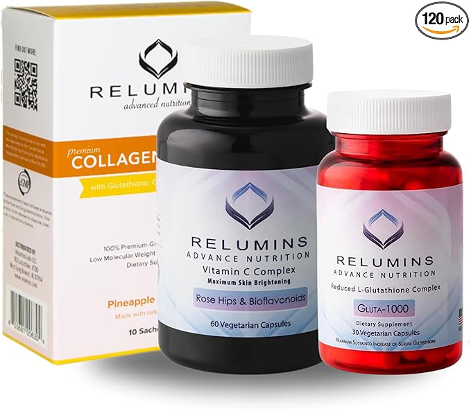 Relumins Premium Summer Glow Set – Collagen Pineapple Glutathione 1000mg &amp Vitamin C – Antioxidant Support for Skin Health &amp Overall Wellness – 3-in-1 Beauty &amp Wellness Kit
