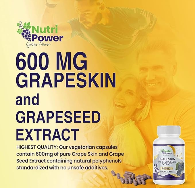 Skin &amp Grape Seed Extract Supplement 600 MG 60 Vegetable Capsules USA Source Materials Dietary Supplements Healthy Skin &amp Eyes Cardiovascular Support for Men &amp Women