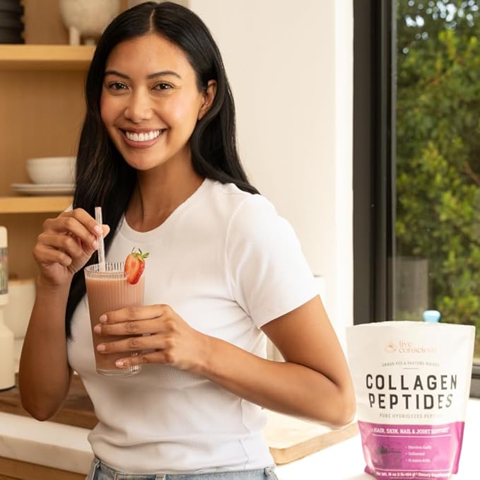 Live Conscious Collagen Peptides Flavor Bundle - Unflavored Chocolate Peach Mango Flavored Collagen Powder - Hair Skin Nail &amp Joint Support - Type I &amp III Collagen Supplements for Women &