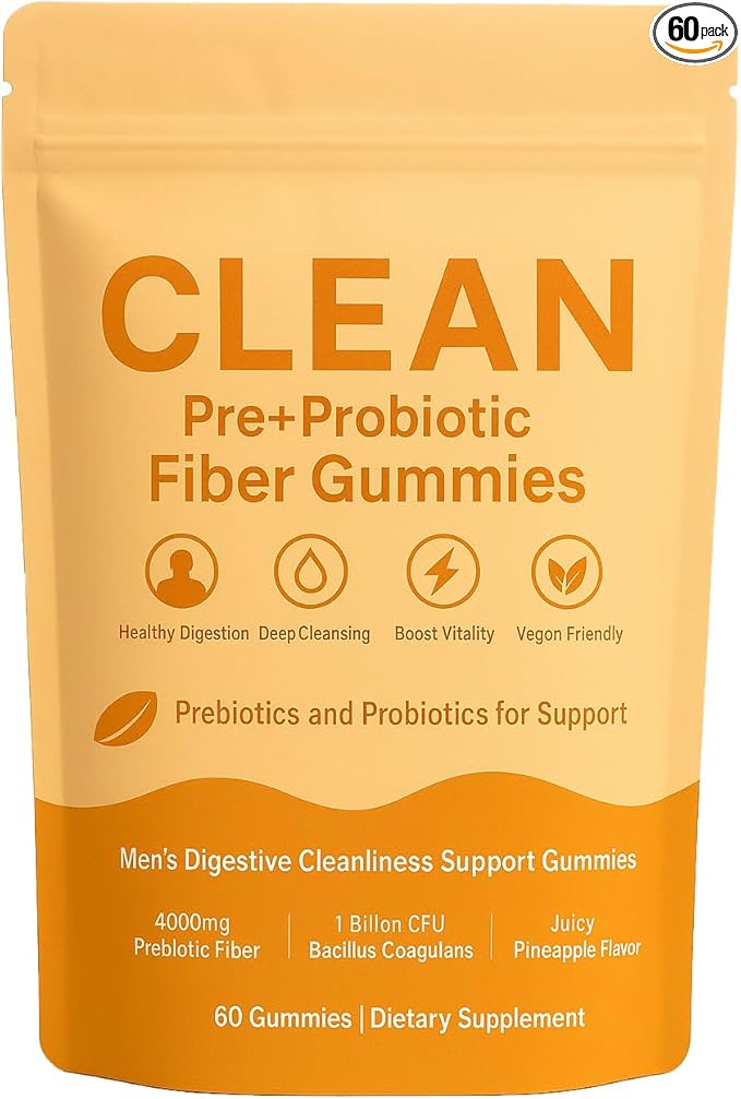 Clean Prebiotic Fiber Gummy Prebiotic Fiber Gummies for Men Improves Digestion Digestive Gut Health 60 Count (1)
