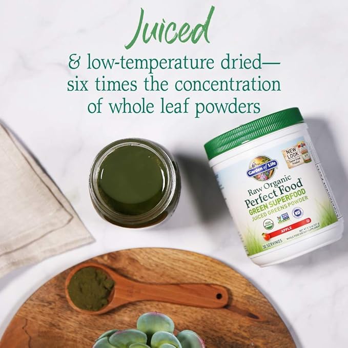 Garden of Life Raw Organic Perfect Food Green Superfood Juiced Greens Powder - Apple Flavor30 Servings - Vegan Gluten Free Whole Food Dietary SupplementGreens Plus Probiotics &amp Enzymes(Pack of