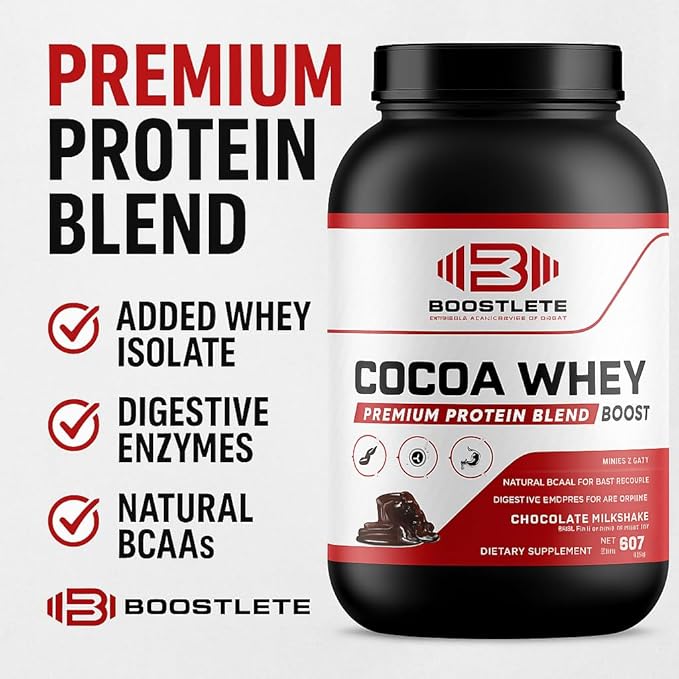 Cocoa WHEY Protein Powder – Chocolate Flavor | Premium Whey Protein Concentrate &amp Isolate Blend | Supports Muscle Growth Recovery &amp Energy | GMP Certified Non-GMO USA-Made (2 lbs)