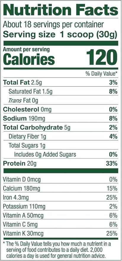 Vega Protein and Greens Protein Powder Vanilla - 20g Plant Based Protein Plus Veggies Vegan Non GMO Pea Protein for Women and Men 1.2 lbs (Packaging May Vary) (Pack of 1)