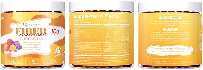 10G Fiber Gummies with Probiotics Fiber Supplement with 30 Billion CFU Probiotics Blend ACV Vitamin C Inulin - Support Digestive Health - No Sugar Added - Fruit Flavored - 90 Count