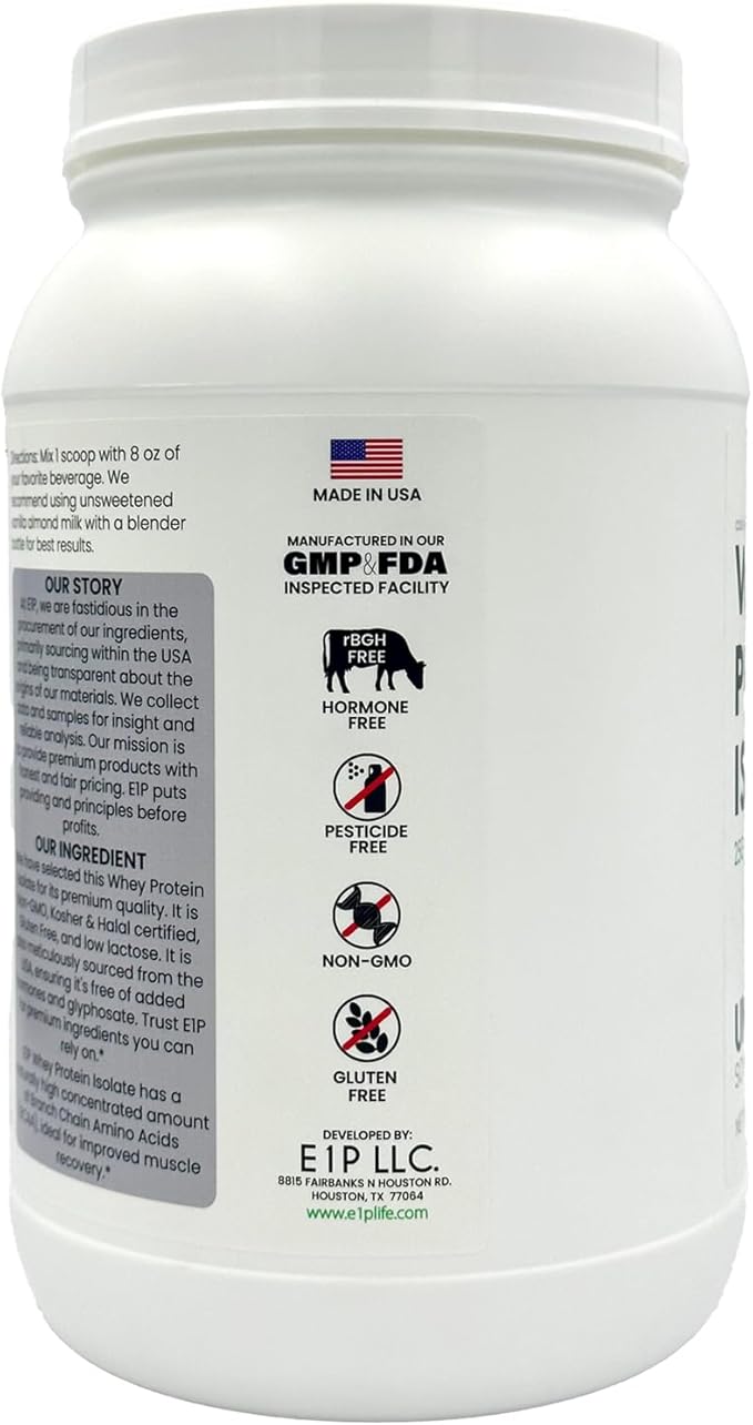 Whey Protein Isolate 2lbs (32 Servings) Unflavored Non-GMO Cold-Processed Non-Denatured Third-Party Lab Tested. Made with Halal and Kosher Certified Ingredients.
