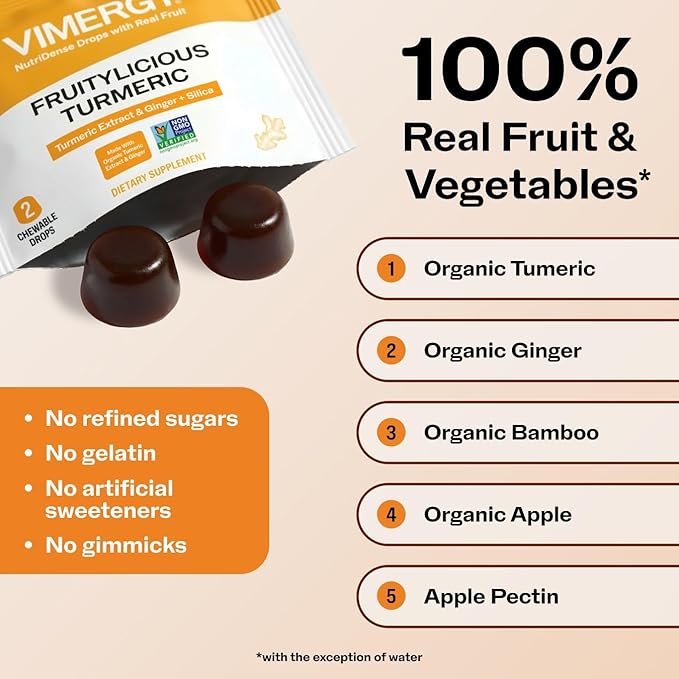 Vimergy NutriDense Fruitylicious Turmeric + Ginger Chewables (60 Count) &amp Liquid Ashwagandha Extract (115 mL)