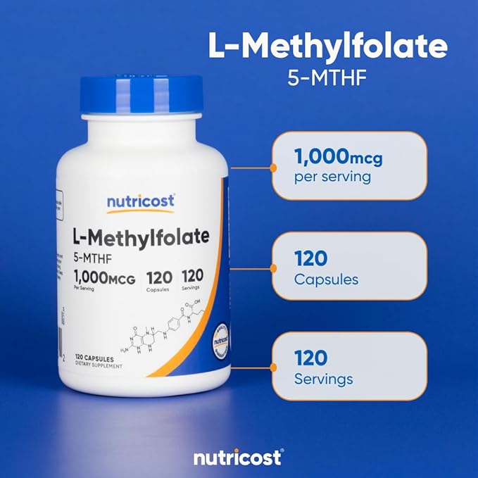 Nutricost Methylfolate 1000mcg 120 Vegetarian Capsules - Gluten Free Non-GMO (Pack of 2)