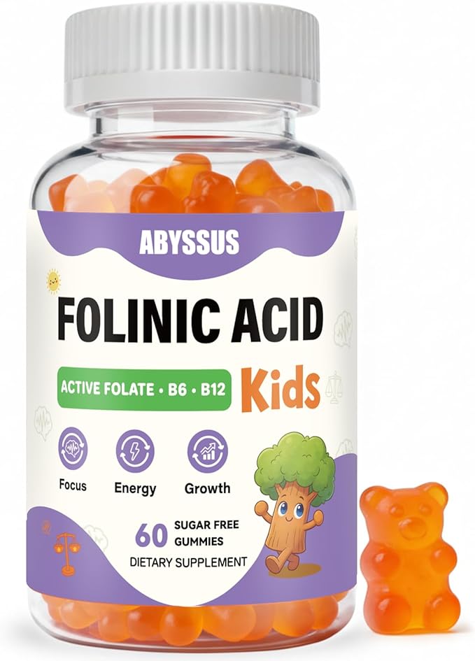 ABYSSUS Folinic Acid for Kids Gummies Methylated B-Complex for Children Maximum Absorption for Brain Focus &amp Healthy Growth Non-GMO 60 Gummies