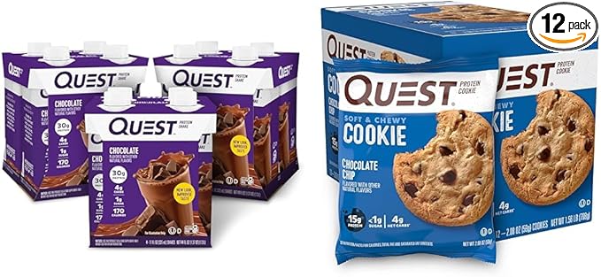 Quest Nutrition Ready To Drink Chocolate Protein Shake &amp Chocolate Chip Protein Cookie Keto Friendly High Protein Low Carb 12 Count
