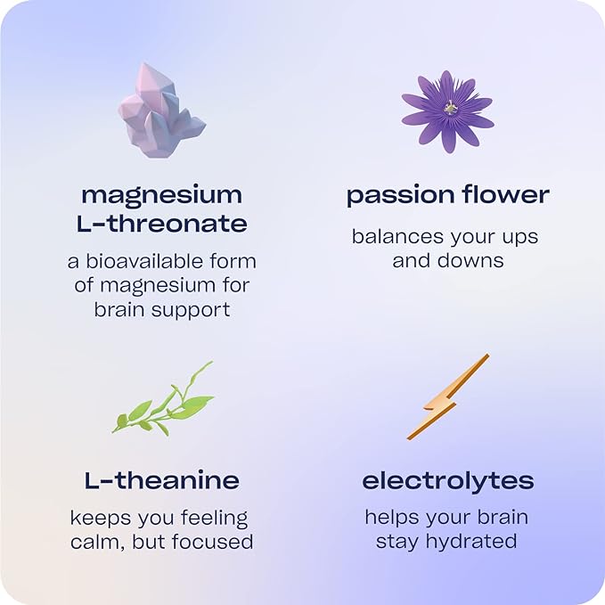 Recess Mood Powder Calming Magnesium L-Threonate Blend with Passion Flower L-Theanine Electrolytes Magnesium Calm Support Supplement - Gradient Berry Pack of 10