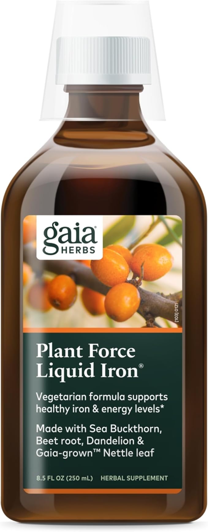 Gaia Herbs Plant Force Liquid Iron - Vegetarian Iron Supplement to Help Maintain Healthy Iron &amp Energy Levels - with Star Anise Sea Buckthorn Beet Root Dandelion &amp Nettle - 8.5 Fl Oz (25 Se