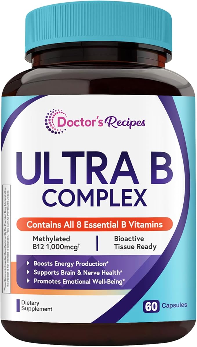 Doctor's Recipes CoQ10 200mg + Vitamin B Complex Bundle High Absorption Coenzyme Q10 with Olive Oil &amp Complete B Vitamins Energy Metabolism &amp Daily Support 300 Total Capsules