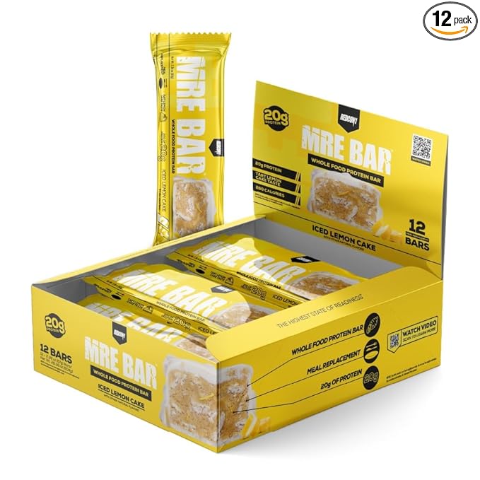REDCON1 MRE Protein Bar Iced Lemon Cake - 20g of Whole Food Protein + MCT Oil - Easily Digestible Macro Balanced Low Sugar Meal Replacement Bar (12 Bars)