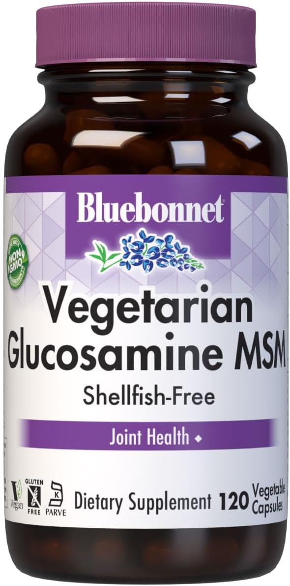Bluebonnet Vegetarian Glucosamine with MSM Supplement - Shellfish-Free Joint Support Supplement for Women &amp Men - Vegetable Glucosamine HCI - Vegan Kosher Free of Soy Gluten &amp Dairy - 120 V