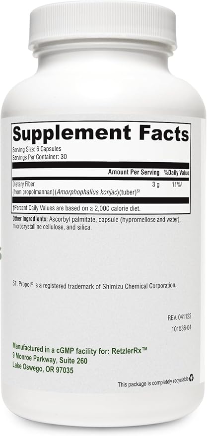 HormoneSynergy UltraFiber Lean Capsules by RetzlerRx - 100% Natural and Soluble Propolmannan Fiber - Supports Satiety and Healthy Bowel Movements