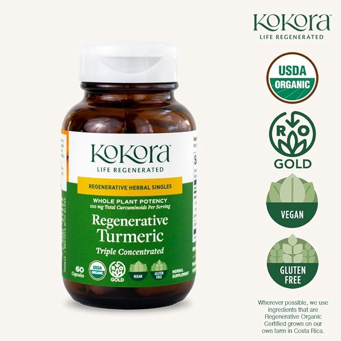 Regenerative Turmeric - Regenerative Organic Certified - Curcumin for Joint Health &amp Mobility Physical Discomfort- Containing Curcuminoids -Vegan Non-GMO - 60 Capsules - 30 Servings